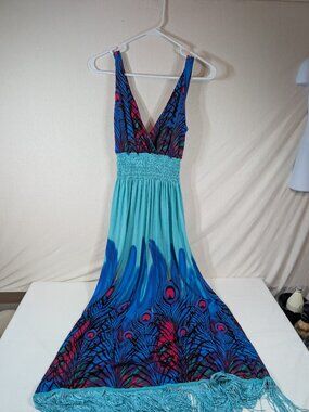 Peacock Maxi Dress with Fringe